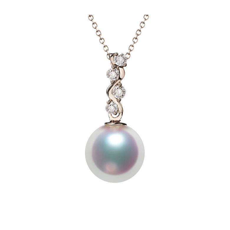 Pendentif danse du serpent. Perle Akoya, Or rose, diamants. - 1