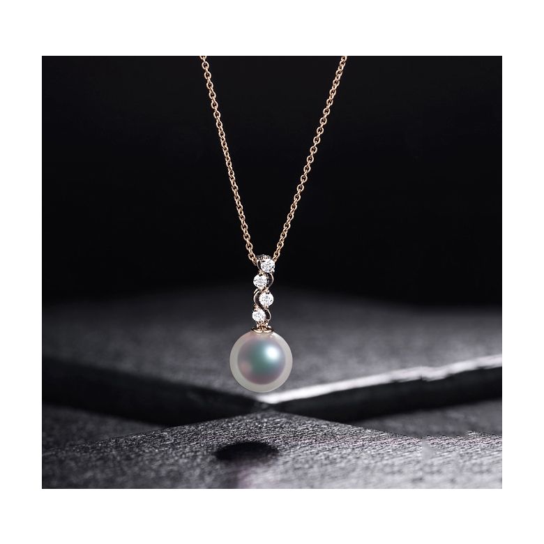 Pendentif danse du serpent. Perle Akoya, Or rose, diamants. - 2