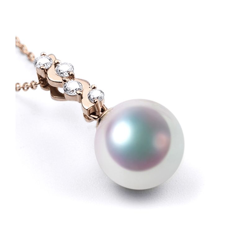 Pendentif danse du serpent. Perle Akoya, Or rose, diamants. - 3