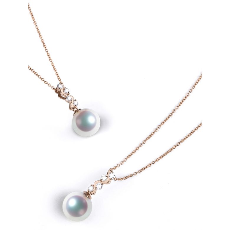 Pendentif danse du serpent. Perle Akoya, Or rose, diamants. - 4