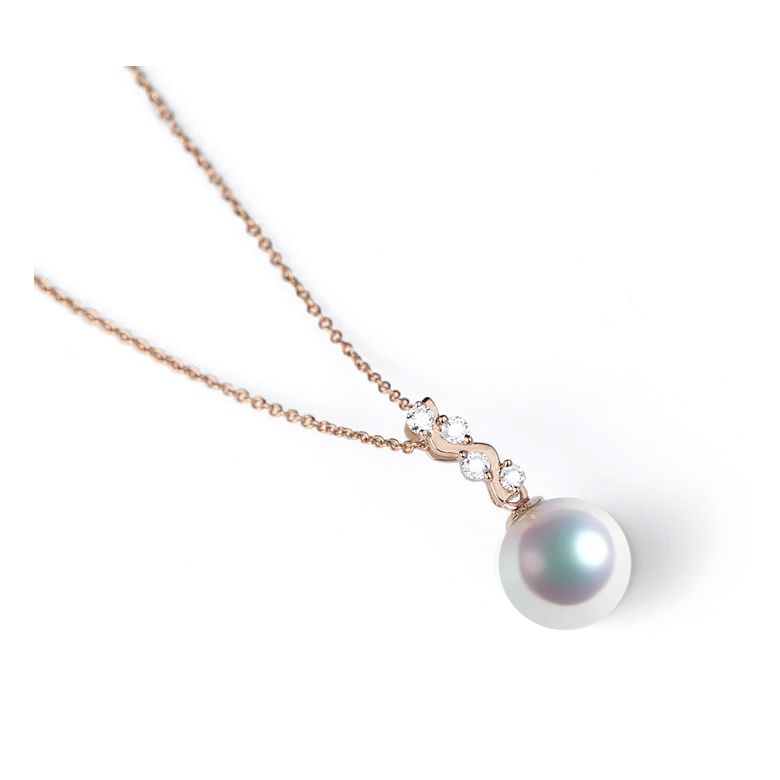 Pendentif danse du serpent. Perle Akoya, Or rose, diamants. - 5