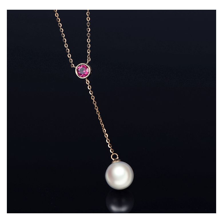 Collier pendentif perle Akoya. Chaîne Or rose, Saphir rose - 3