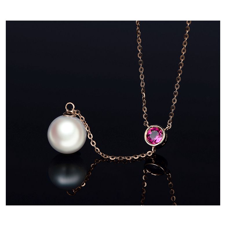 Collier pendentif perle Akoya. Chaîne Or rose, Saphir rose - 5