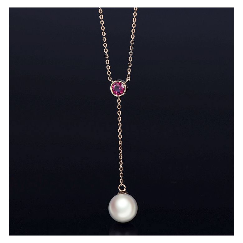 Collier pendentif perle Akoya. Chaîne Or rose, Saphir rose - 8