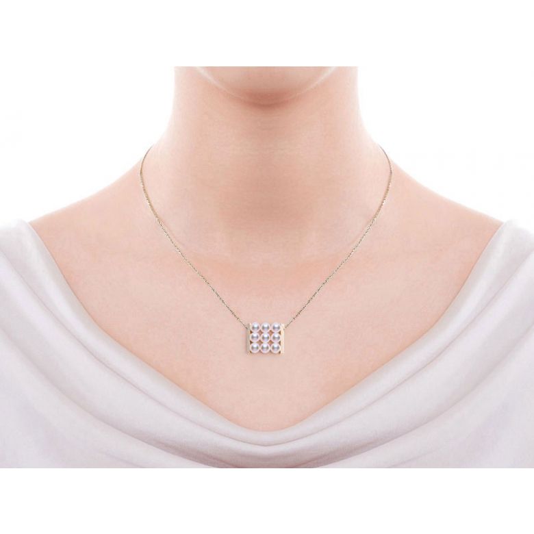 Pendentif 9 perles Akoya. Rails or rose. Perles damier. Tezuka - 2