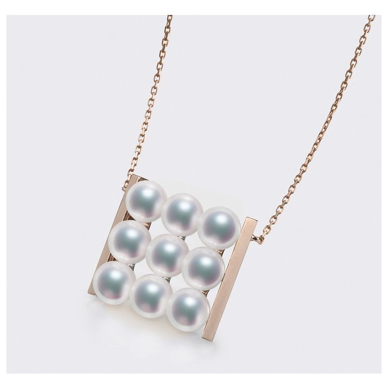 Pendentif 9 perles Akoya. Rails or rose. Perles damier. Tezuka - 3