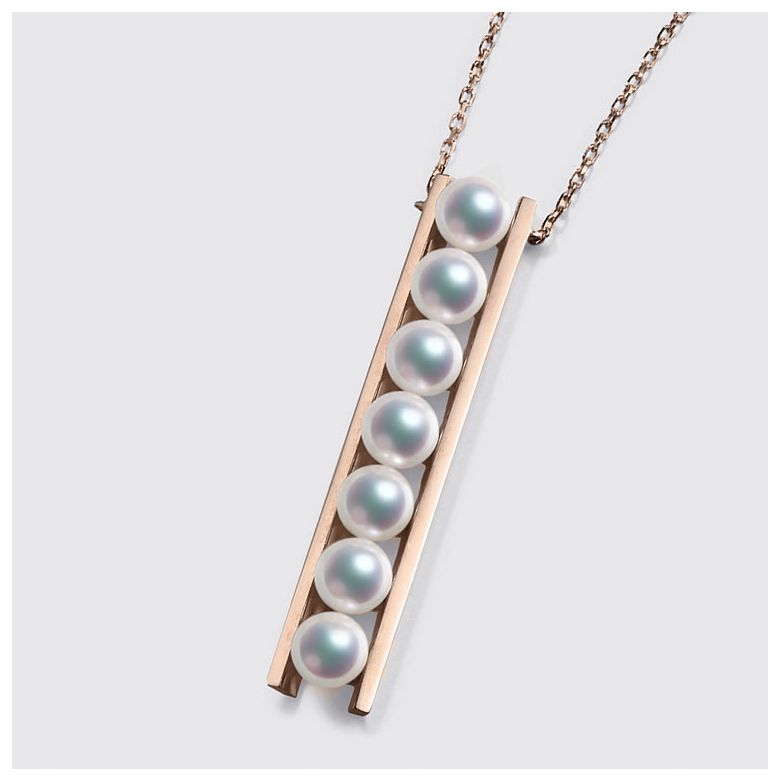 Pendentif 9 perles Akoya et or rose. Disposition rail. Tsukushi - 3