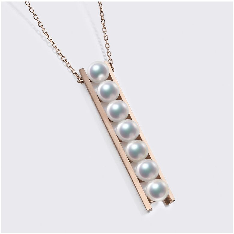 Pendentif 9 perles Akoya et or rose. Disposition rail. Tsukushi - 6