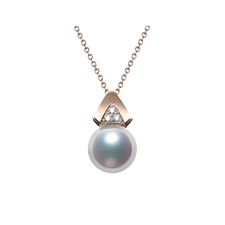 Pendentif triangulaire perle Akoya du Japon, Or rose et diamants  - 1