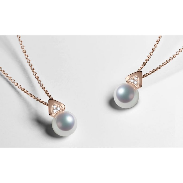 Pendentif triangulaire perle Akoya du Japon, Or rose et diamants  - 4