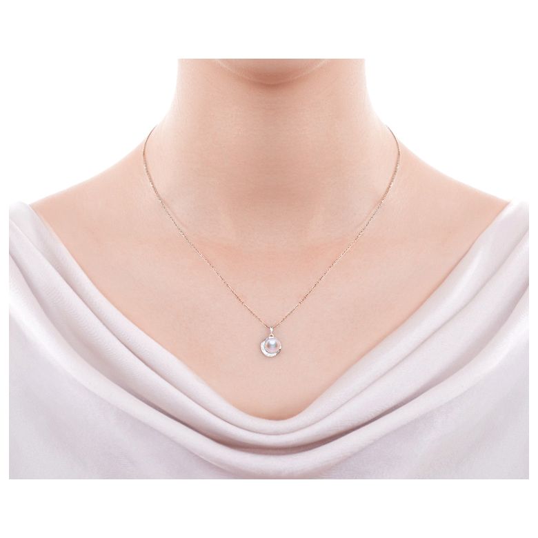Pendentif couronne Or rose Diamants. Perle Akoya - 2