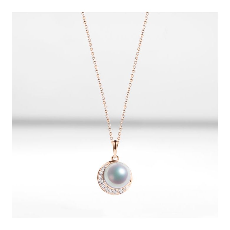 Pendentif couronne Or rose Diamants. Perle Akoya - 5