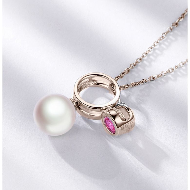 Collier pendentif Aiko. Perle Akoya et tourmaline or rose - 4