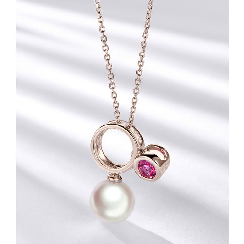 Collier pendentif Aiko. Perle Akoya et tourmaline or rose - 5