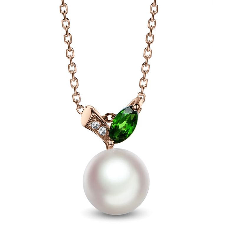 Pendentif perle Akoya. Or rose, diamants et Péridot - 1