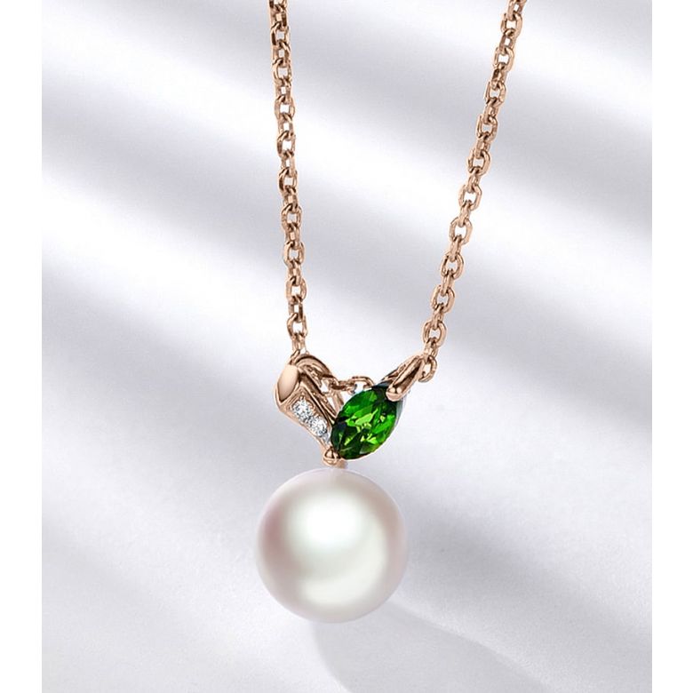 Pendentif perle Akoya. Or rose, diamants et Péridot - 3