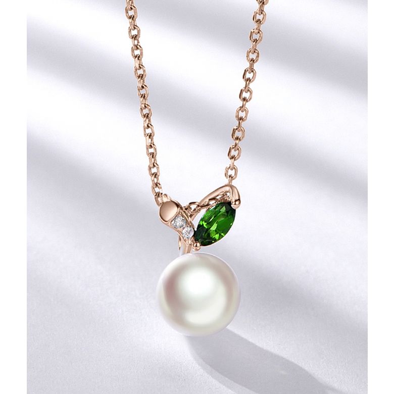 Pendentif perle Akoya. Or rose, diamants et Péridot - 5
