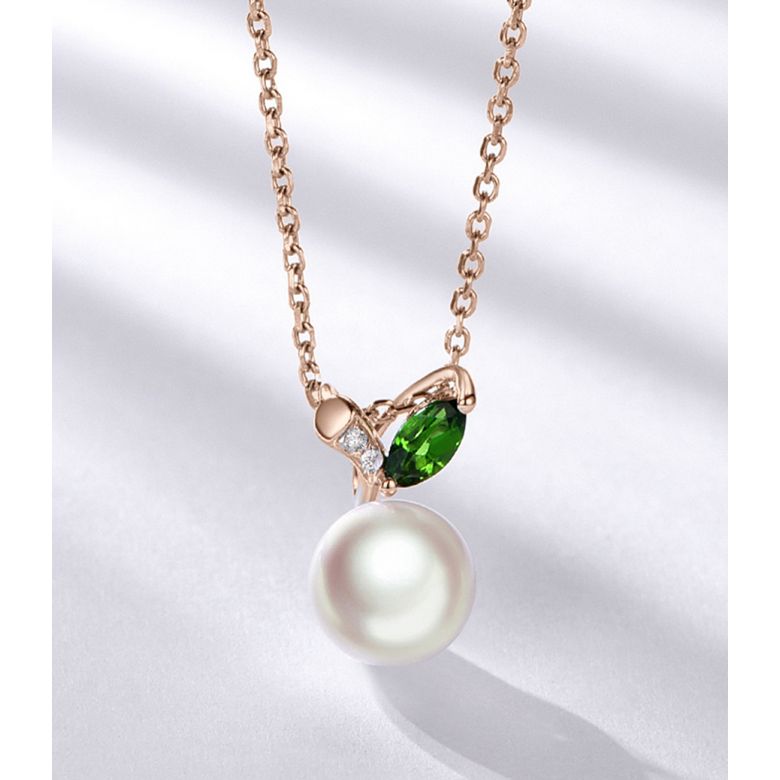 Pendentif perle Akoya. Or rose, diamants et Péridot - 6