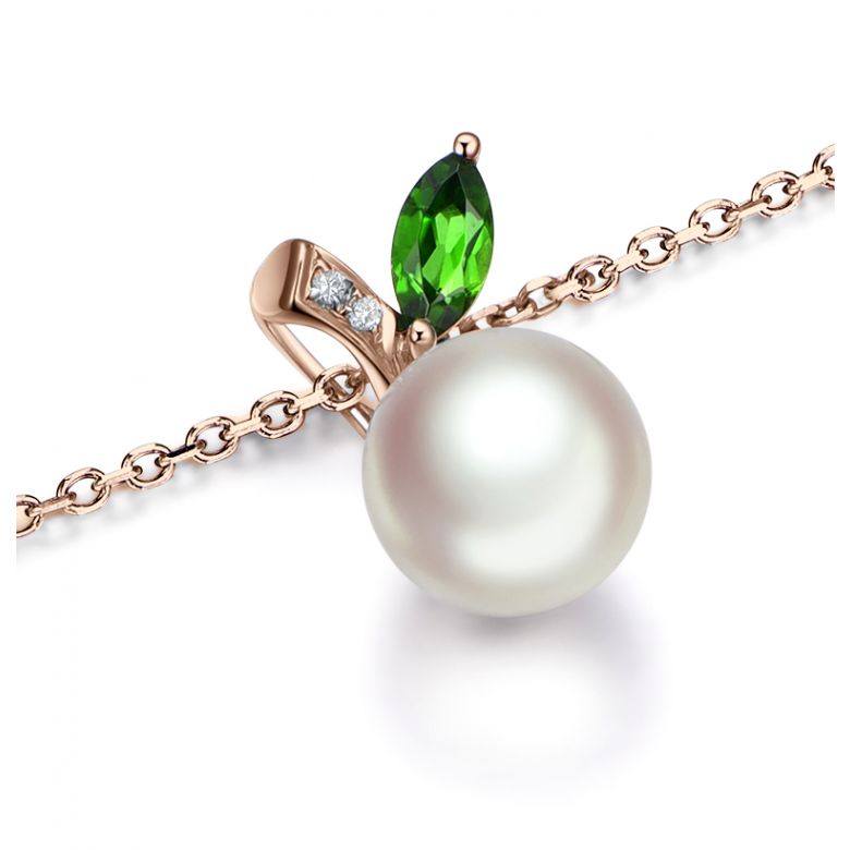 Pendentif perle Akoya. Or rose, diamants et Péridot - 7