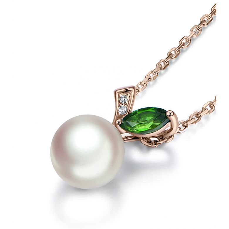 Pendentif perle Akoya. Or rose, diamants et Péridot - 8