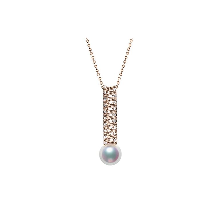 Pendentif perle du Japon. Or rose, diamant - Hatsune Miku - 1