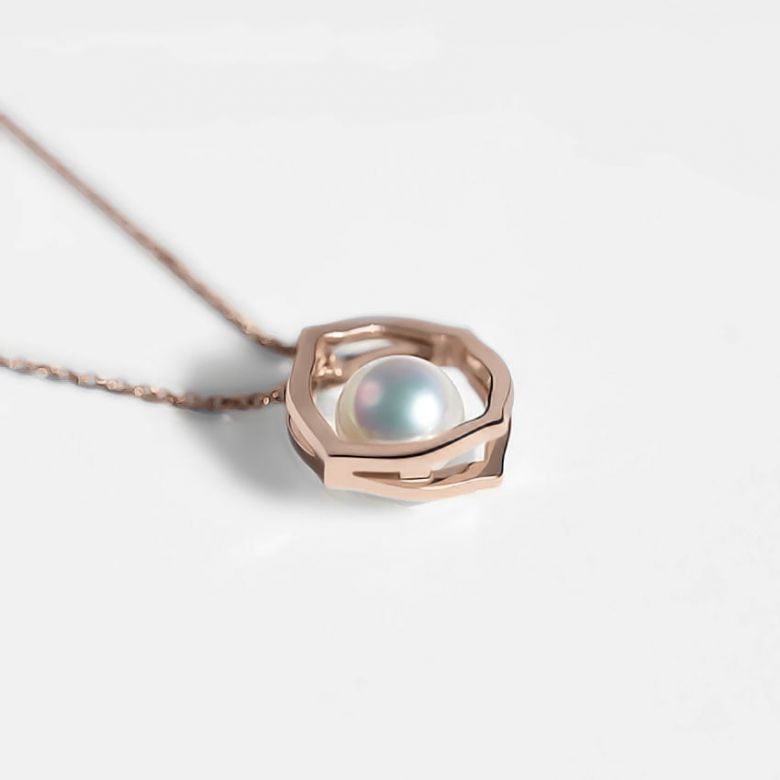 Pendentif perle de culture - Perle Japon Akoya - Coco Chanel or rose - 3
