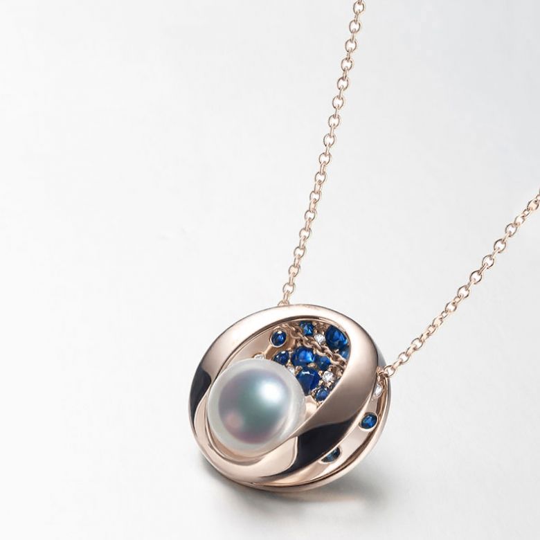 Pendentif constellation seiza I Perle Akoya, diamant, saphir, or rose - 2