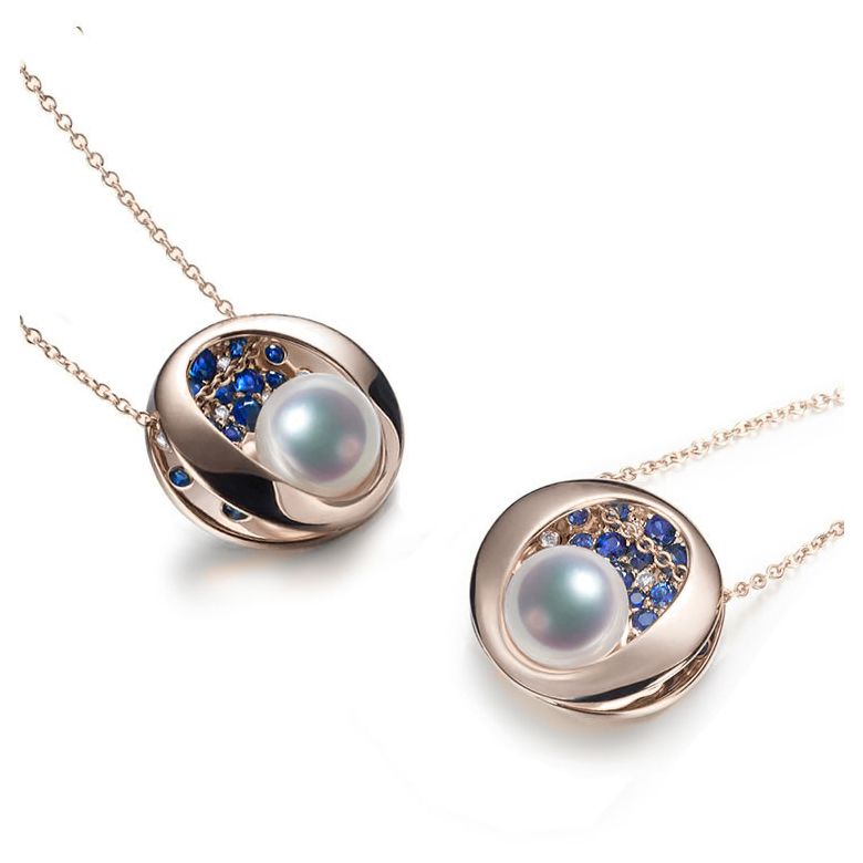 Pendentif constellation seiza I Perle Akoya, diamant, saphir, or rose - 7