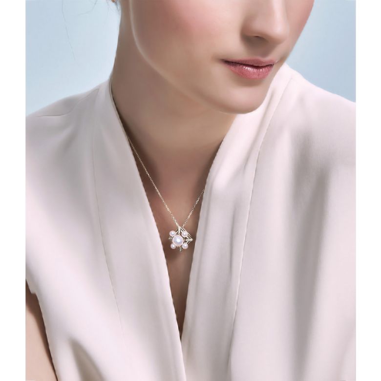 Pendentif Voyage stellaire I Perles Akoya Or rose Diamants - 3