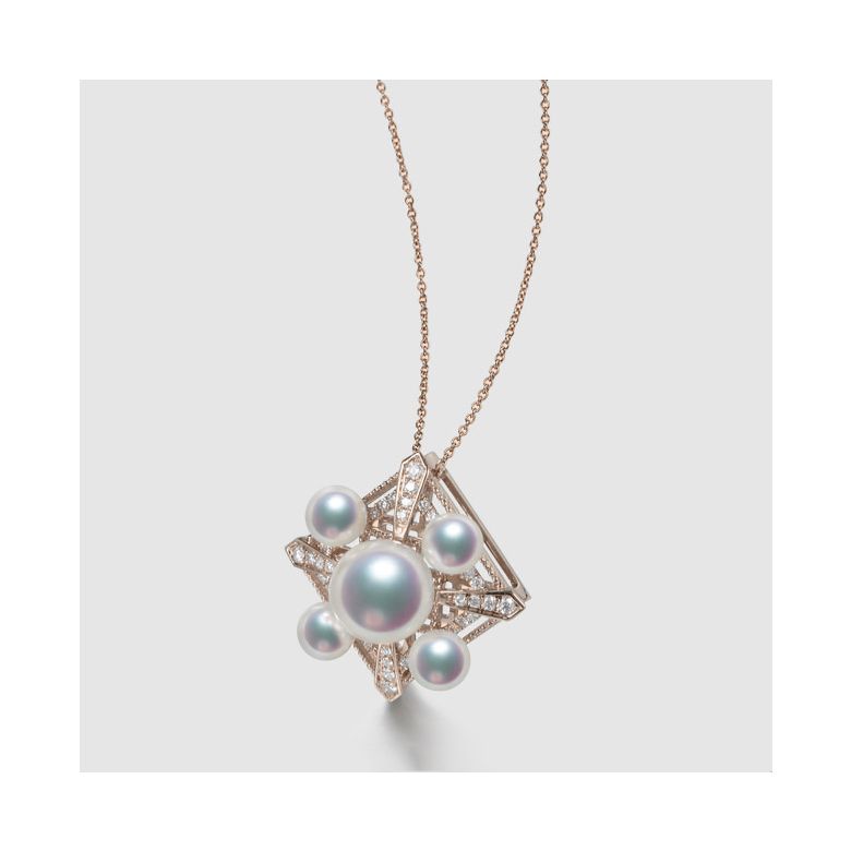 Pendentif Voyage stellaire I Perles Akoya Or rose Diamants - 7