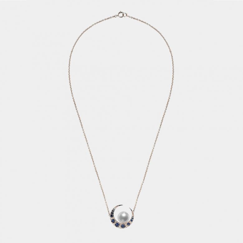 Pendentif Mikadzuki I Perle Akoya Saphir. Croissant de Lune or rose - 6