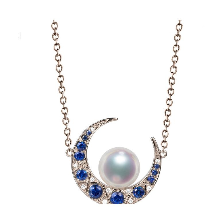 Pendentif Mikadzuki I Perle Akoya Saphir. Croissant de Lune or rose - 7