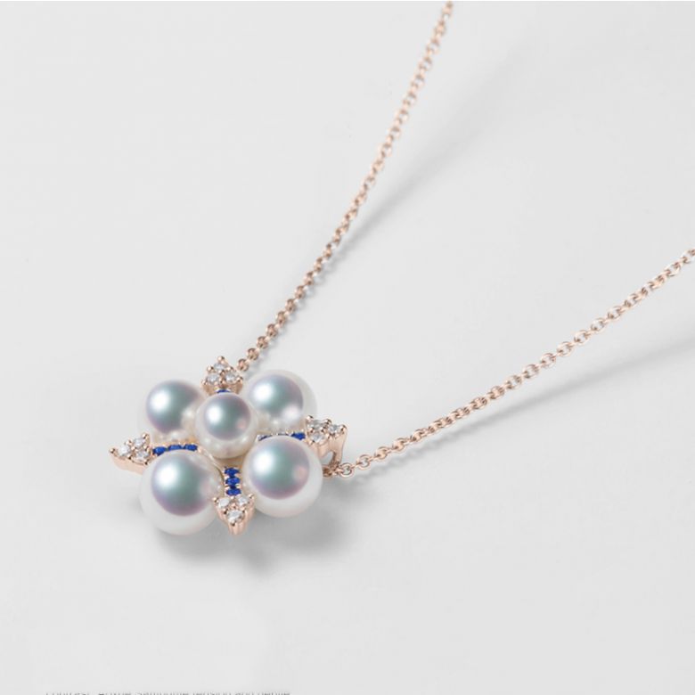 Pendentif Voyage stellaire I Perle Akoya Or rose Diamant Saphir - 1