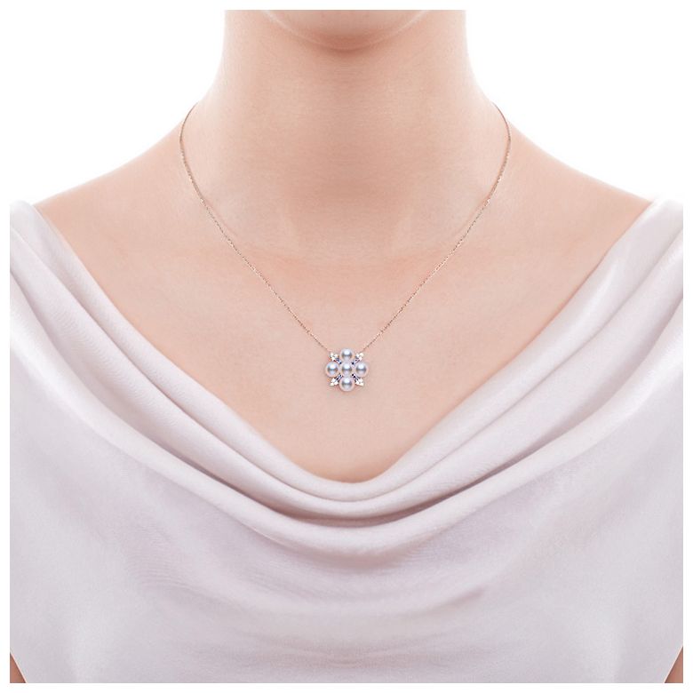 Pendentif Voyage stellaire I Perle Akoya Or rose Diamant Saphir - 2