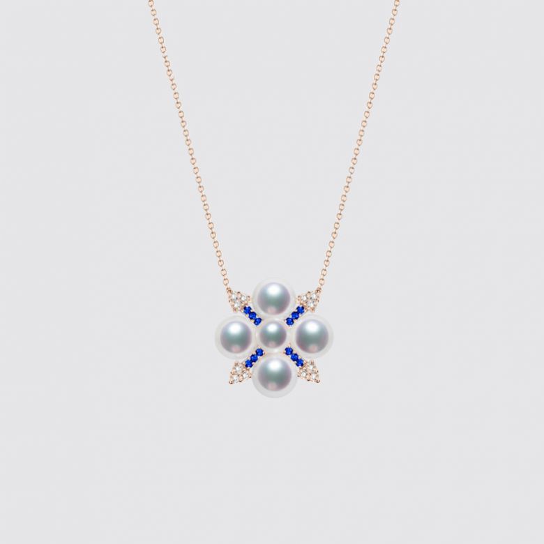 Pendentif Voyage stellaire I Perle Akoya Or rose Diamant Saphir - 3