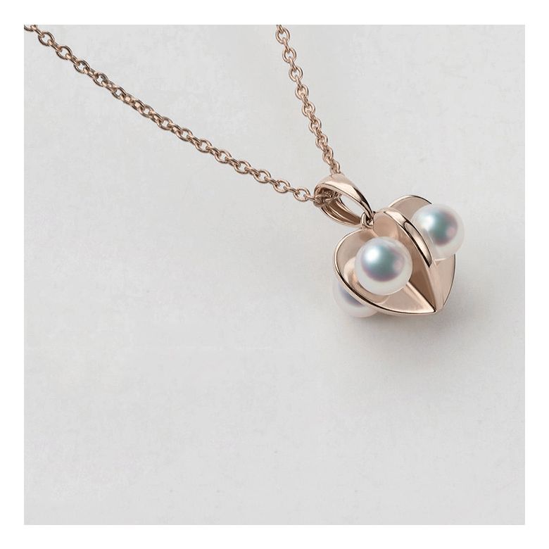 Pendentif trèfle 4 perles - 2 or rose - 4
