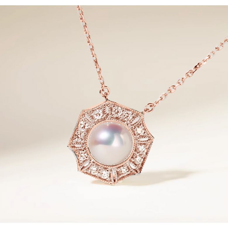 Pendentif Géométria Préciosa - Perle Akoya, Or Rose, Diamant - 6