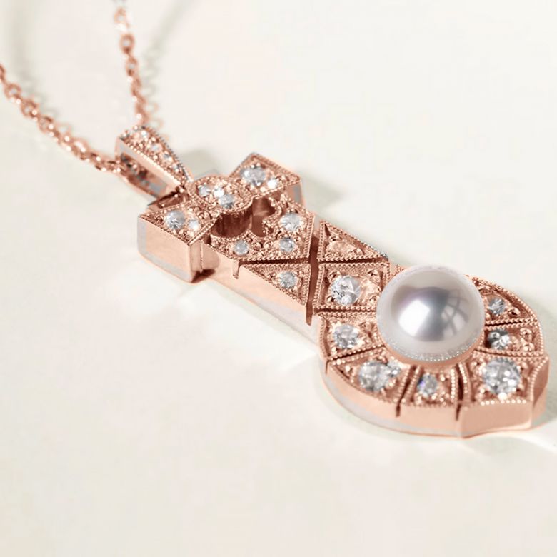 Pendentif Art Déco en Or Rose et Perle Akoya AAA - Geometria Preciosa - 3