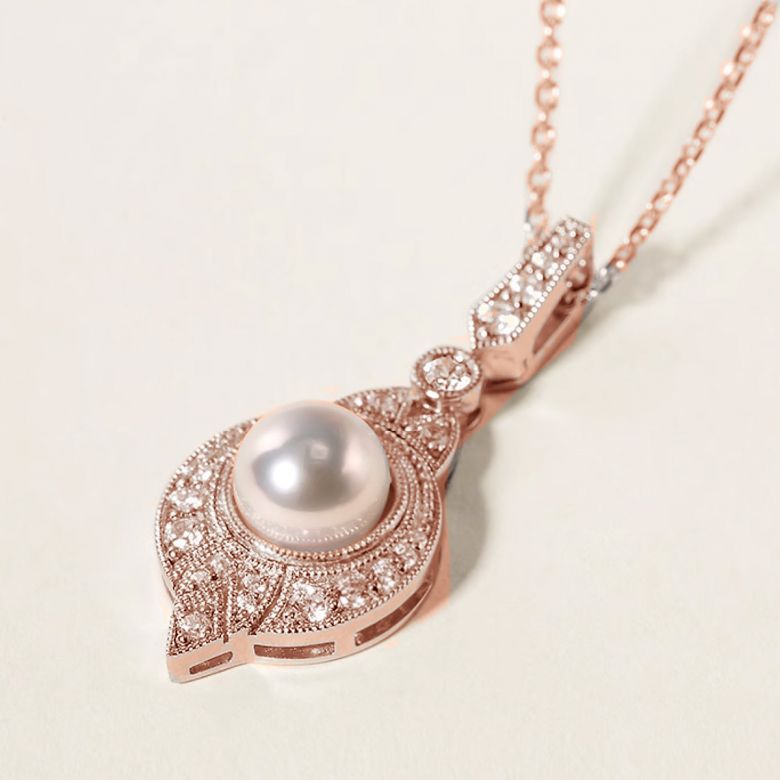 Pendentif Perle Akoya Style Art Déco 18cts or rose - 2
