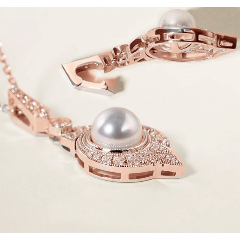 Pendentif Perle Akoya Style Art Déco 18cts or rose - 3