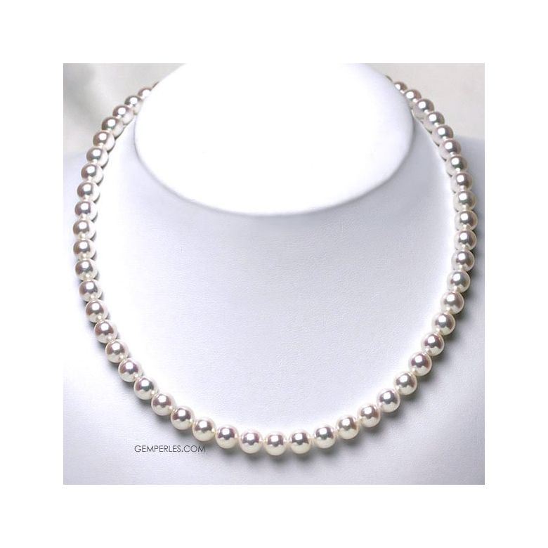 Collier perles Akoya blanches - Perle de culture du Japon - 7/7.5mm or blanc - 6