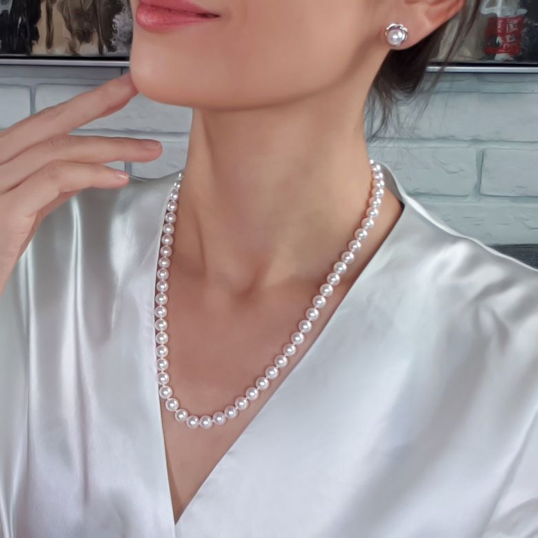 Collier perles Akoya luxe - Perle du Japon qualité GEMME / HANADAMA - 7/7.5mm or blanc - 2