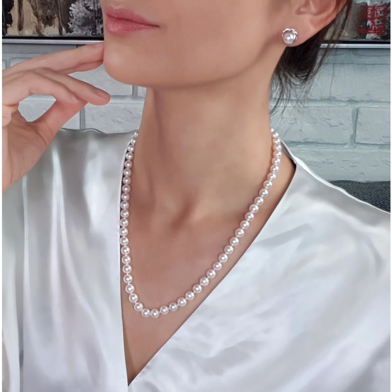 Collier perles Akoya luxe - Perle du Japon qualité GEMME / HANADAMA - 7/7.5mm or blanc - 3