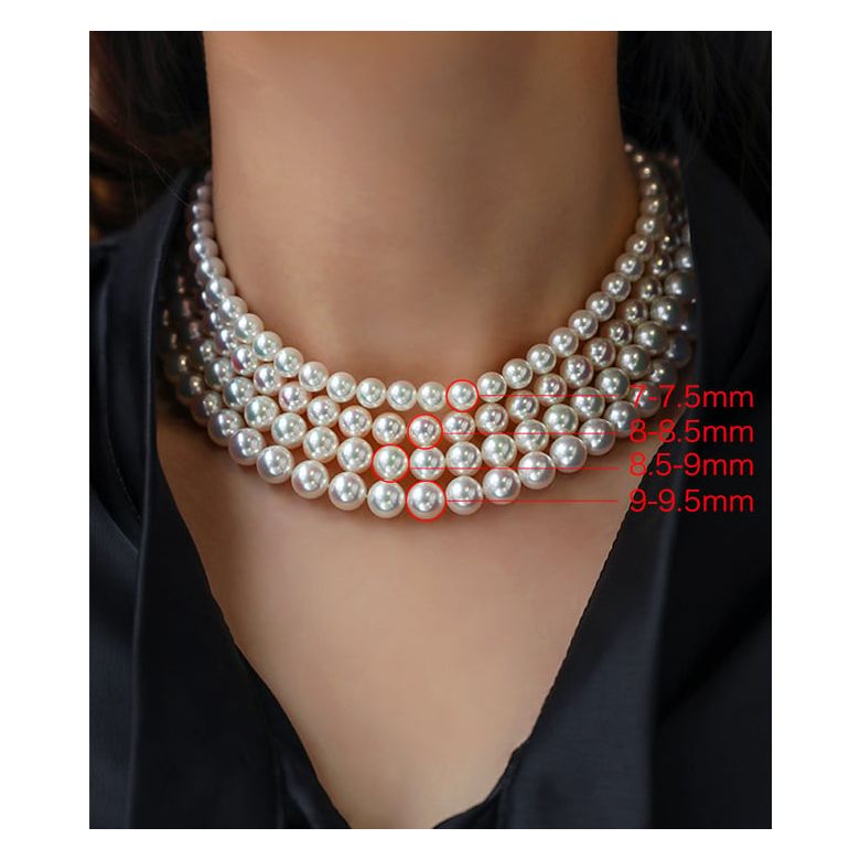 Collier perles Akoya luxe - Perle du Japon qualité GEMME / HANADAMA - 7/7.5mm or blanc - 4
