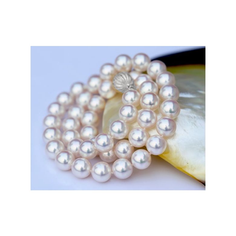 Collier grosse perle Akoya du Japon. Perles de culture blanches. 8.5/9mm or blanc - 4