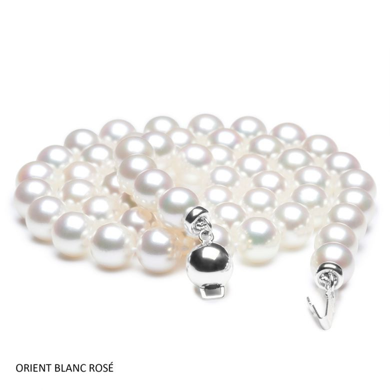 Perle collier - Collier perle blanche de mer - Perles Japon - 6.5/7mm or blanc - 3