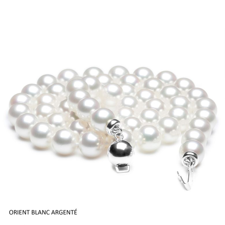 Perle collier - Collier perle blanche de mer - Perles Japon - 6.5/7mm or blanc - 4