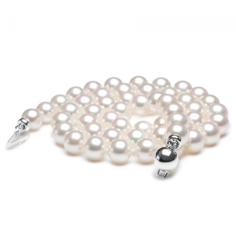 Collier perles de mer Akoya blanches du Japon - 6.5/7mm - Top GEMME / HANADAMA or blanc - 1