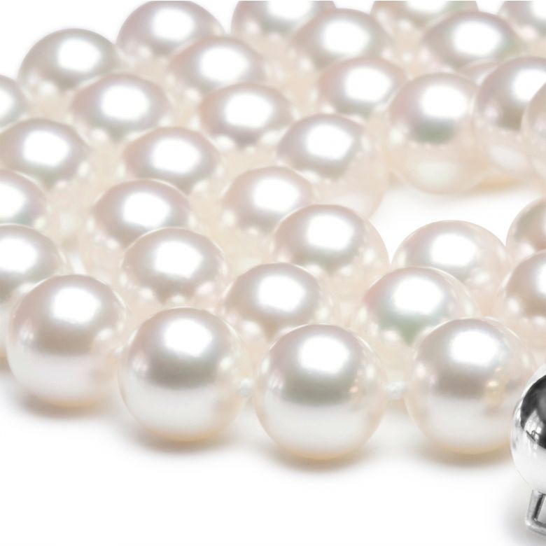 Collier perles de mer Akoya blanches du Japon - 6.5/7mm - Top GEMME / HANADAMA or blanc - 2