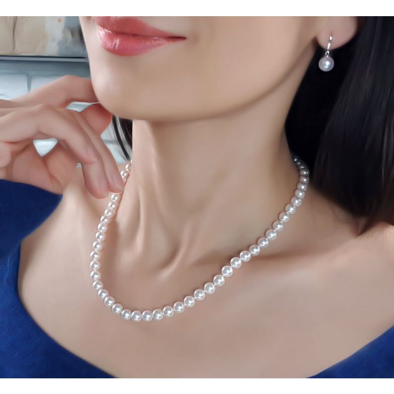 Collier perles de mer Akoya blanches du Japon - 6.5/7mm - Top GEMME / HANADAMA or blanc - 3